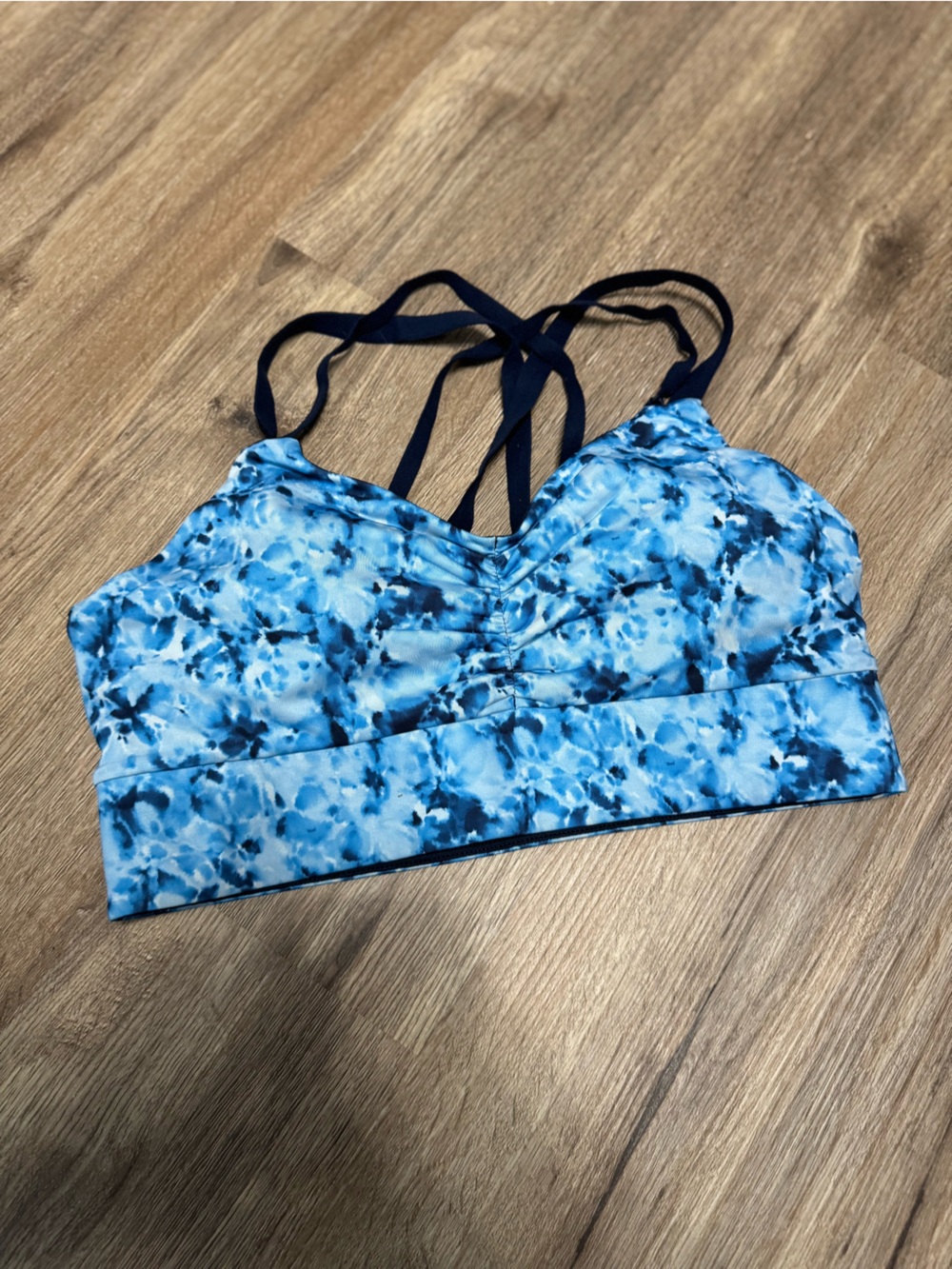 Blue Floral-Print Strappy Sports Bra